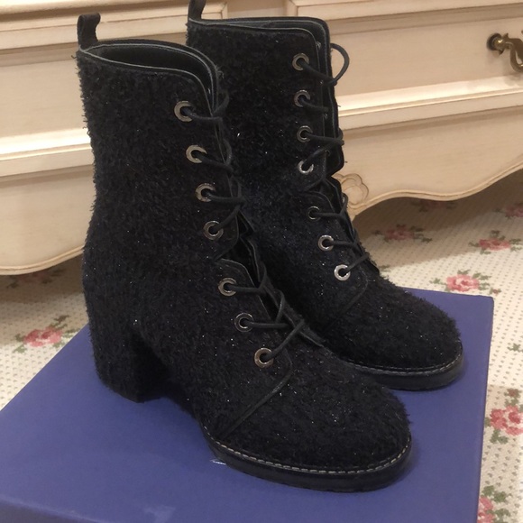 Stuart Weitzman Climbing Boots Black Boucle - Picture 3 of 5